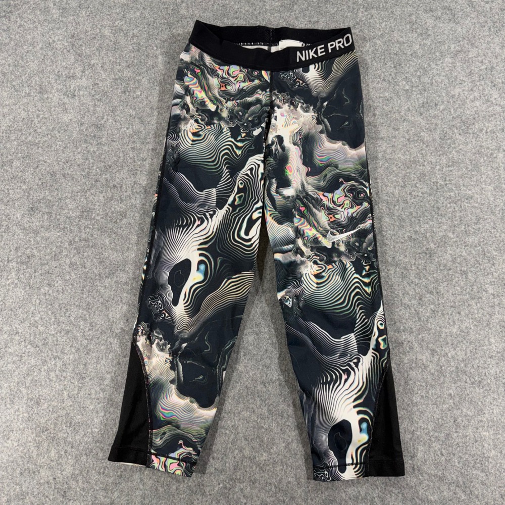 Nike Pro Womens Training Leggings Size S Black Marble Holographic